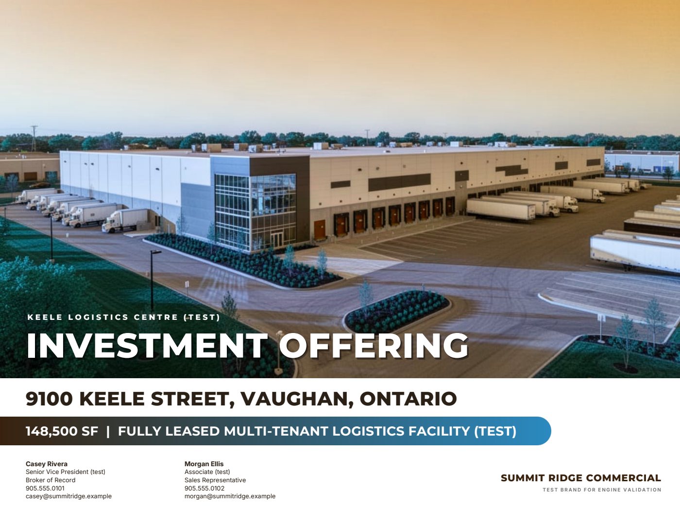Sample cover page generated for a fictitious test listing