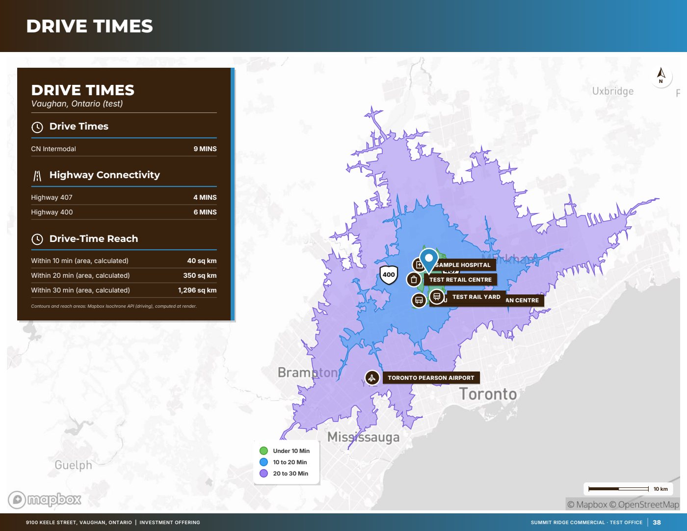 Sample page: Drive times, from a fictitious test listing